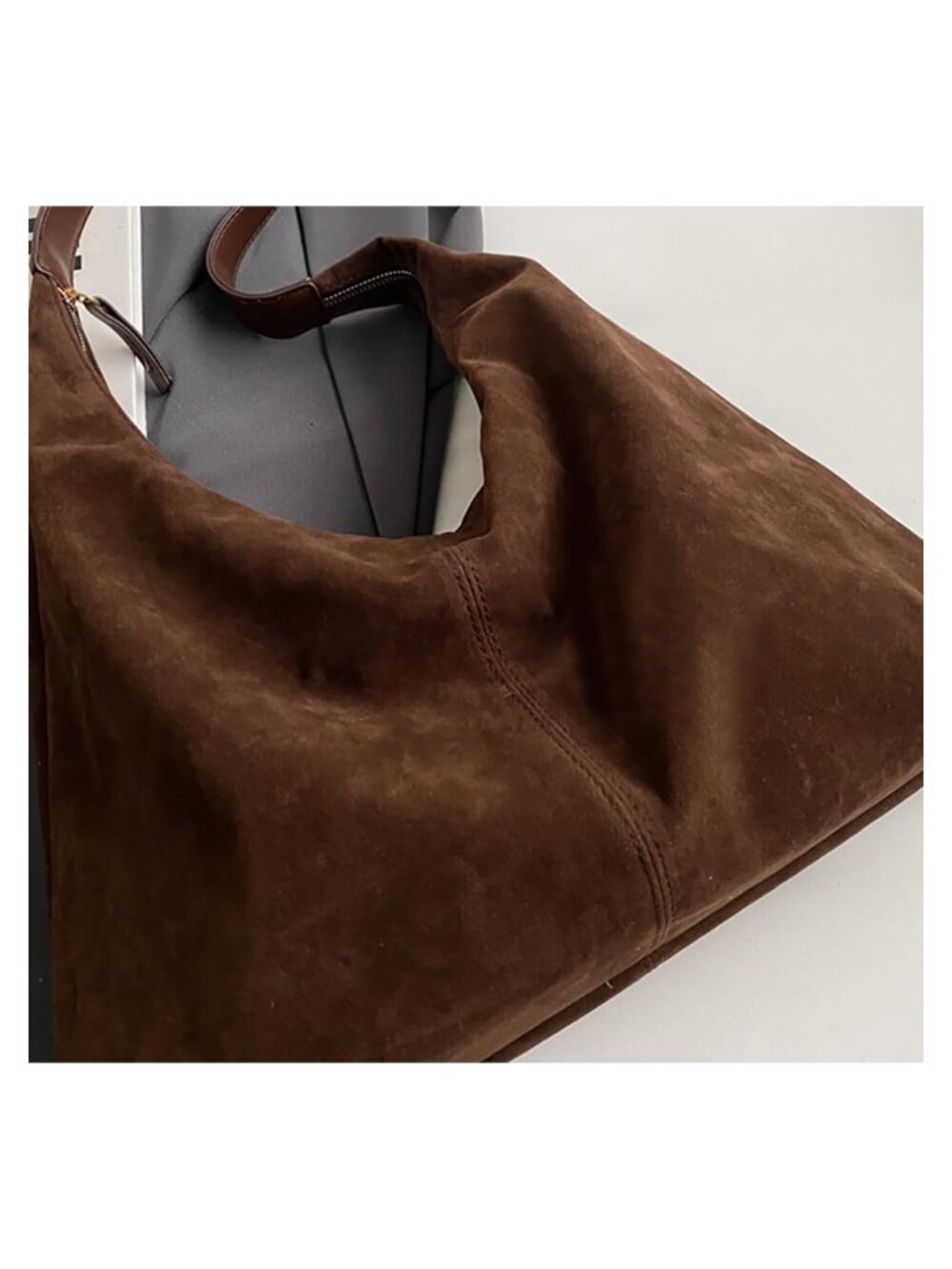 Women's Faux Suede Slouchy Hobo Shoulder Bag Crescent Tote Fall - Picture 6 of 7
